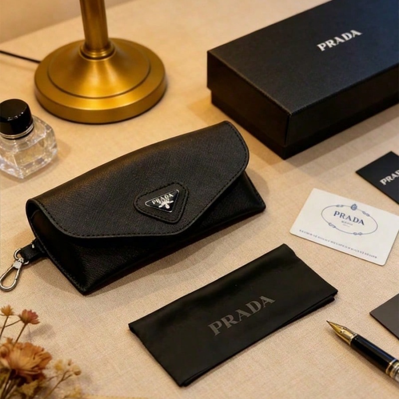 Women Bags Prada - Prada Brillenetui aus schwarzem Leder, luxuriöses