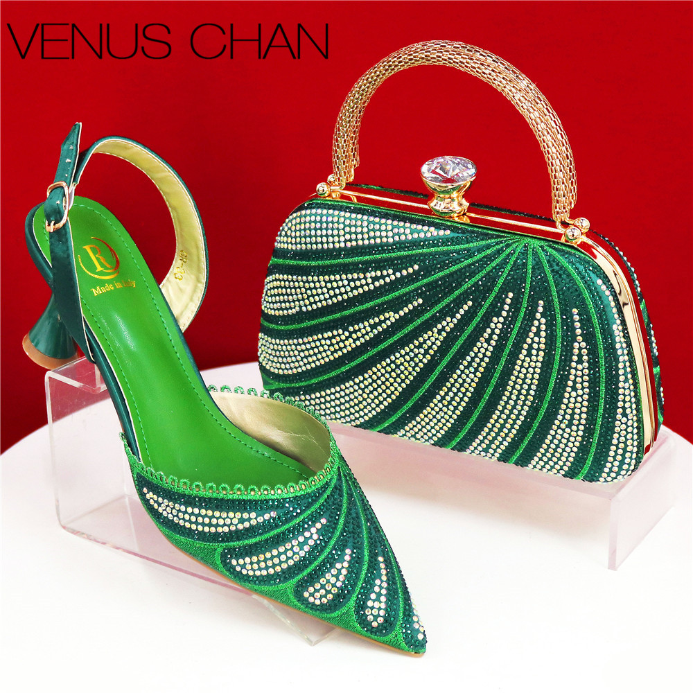 Women Bags Green - Funkelnde grüne Strass-Pumps mit mittlerem Absatz