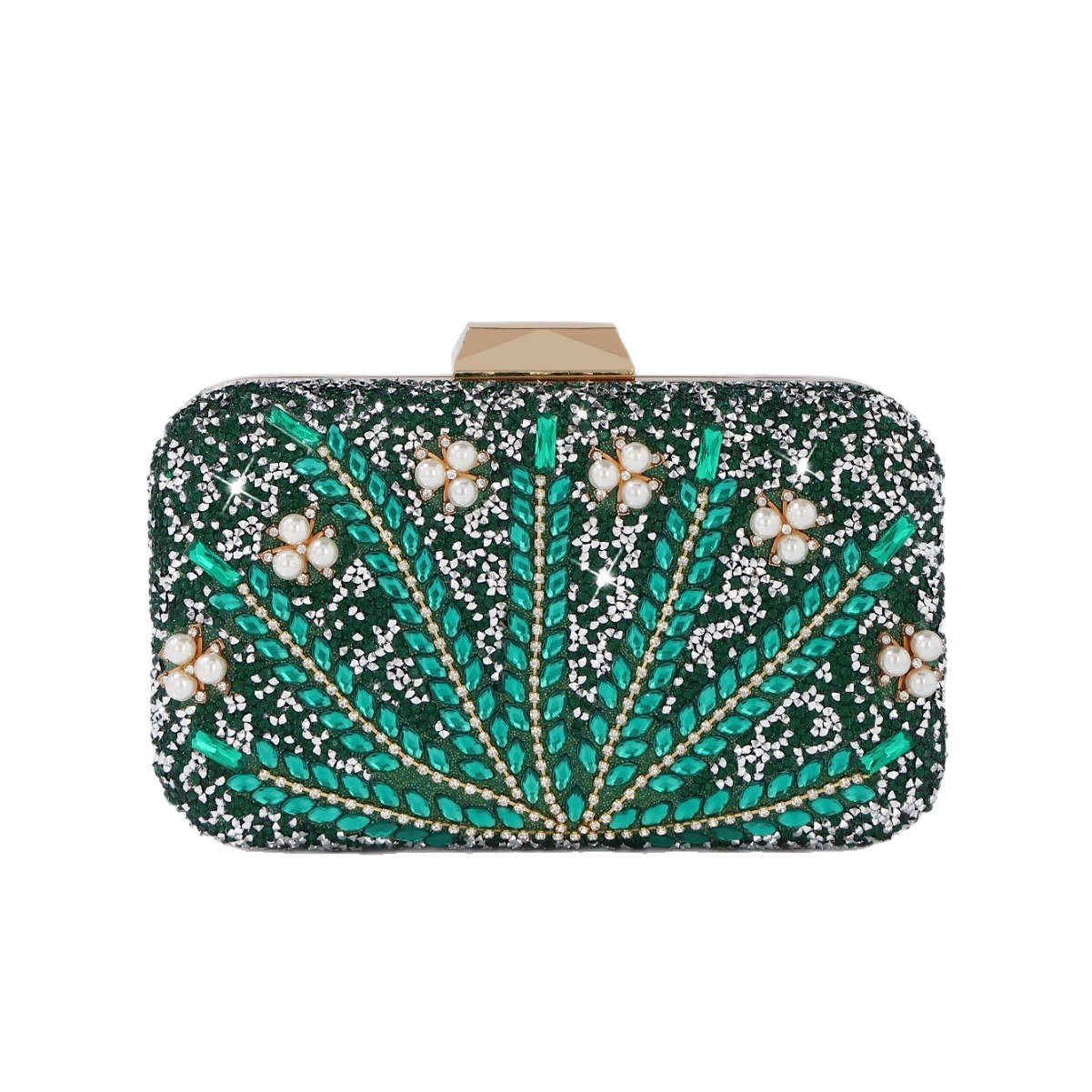 Women Bags Green - Luxuriöse grüne Abend-Clutch mit Strass- und