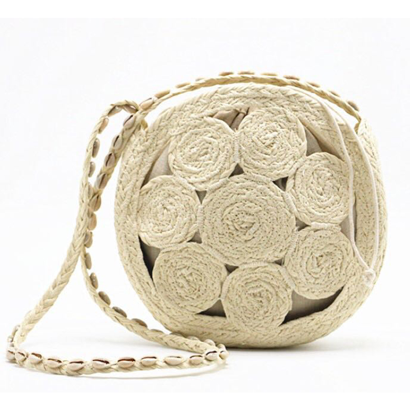 Circle Round Bag - Frauen Urlaub 2024, handgewebte Umhängetasche, Sommer-Shell-Strandtaschen,