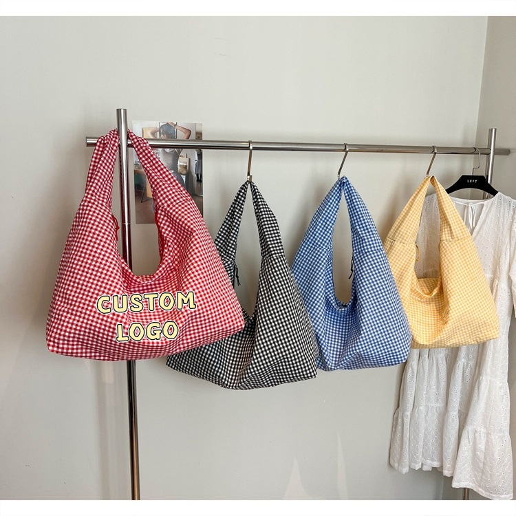 Hobo Bag Slouchy - Personalisierbare Pastell Gingham Slouchy Schultertasche –