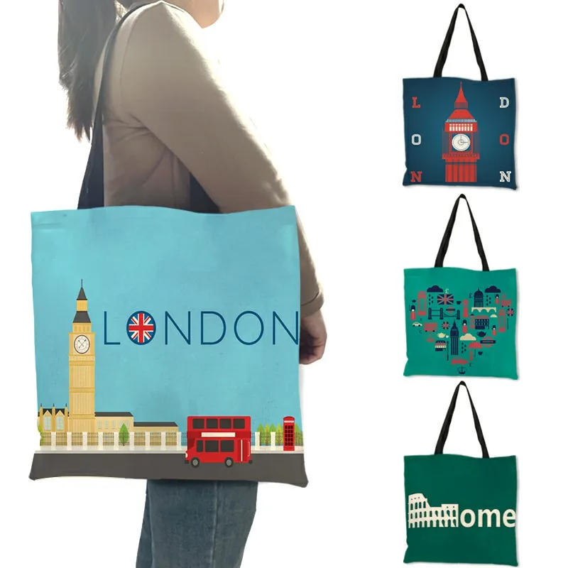 Women Bags Rome - Hochwertige Leinen-Umhängetasche London Big Ben Tower