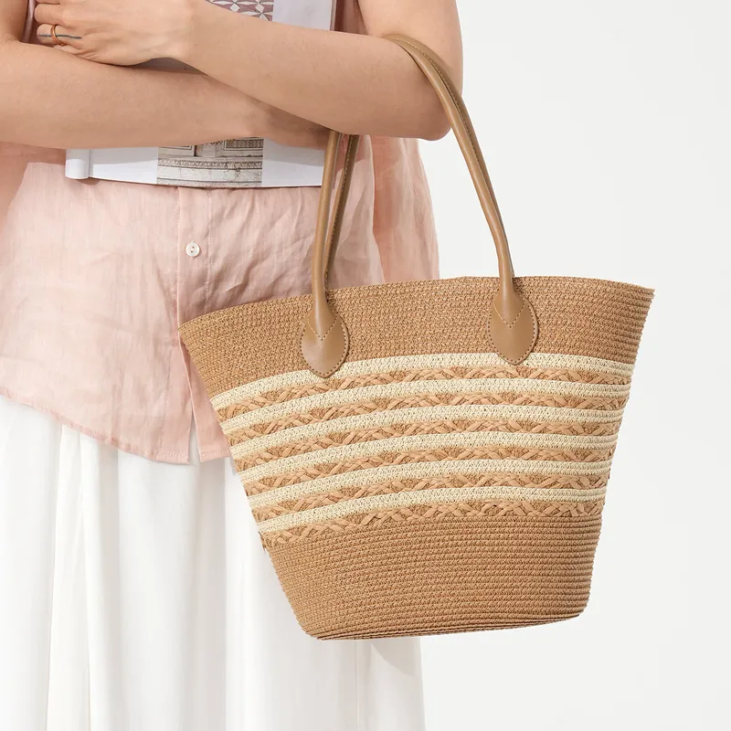 Gestreifte gewebte Stroh-Stran – Women Bags Dkny Bewertung und Preis