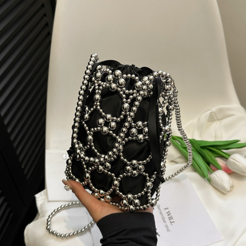 Weiße Perlenbesetzte Bucket-Sc – Women Bags On Sale Clearance Bewertung und Preis